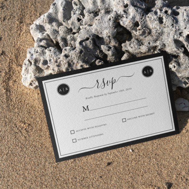 Einfache schwarze und weiße elegante RSVP-Karten RSVP Karte (Von Creator hochgeladen)