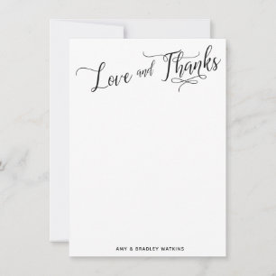 Einfache schwarze und weiße Kalligrafie Liebe und  Dankeskarte