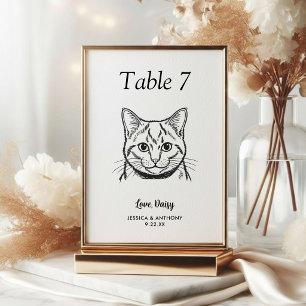 Einfache schwarze und weiße Katzenhochzeit Tischnummer