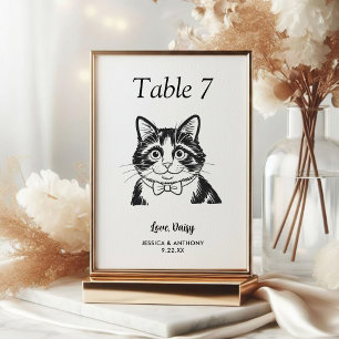 Einfache schwarze und weiße Katzenhochzeit Tischnummer