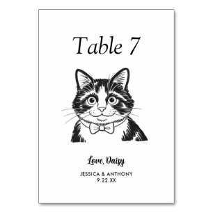 Einfache schwarze und weiße Katzenhochzeit  Tischnummer