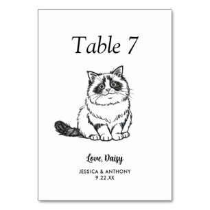 Einfache schwarze und weiße Katzenhochzeit Tischnummer