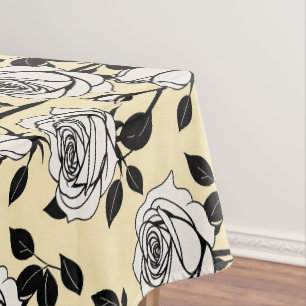 Einfache schwarze und weiße Rosen in einem grafisc Tischdecke