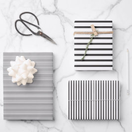Einfache schwarze und weiße Streifen Geschenkpapier Set