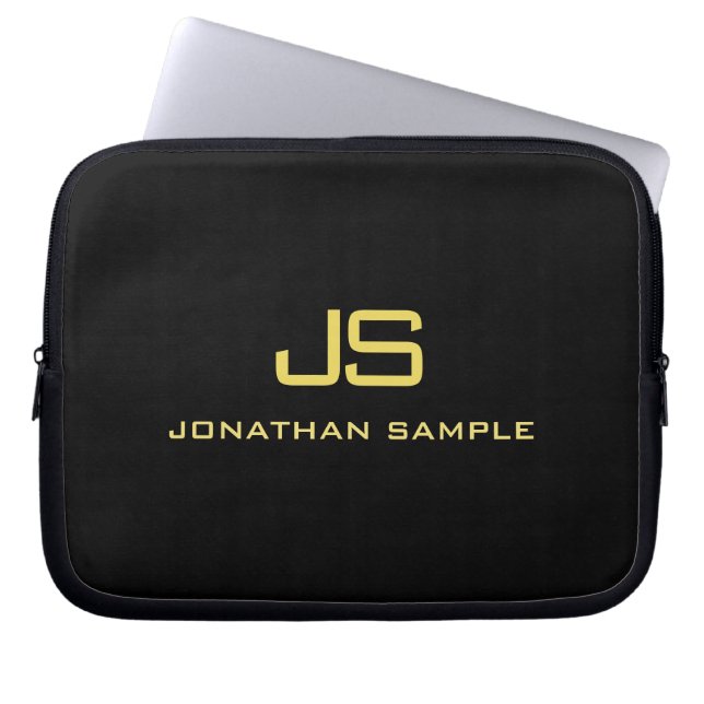 Einfache schwarze Vorlage für Text in Gold-Look Laptopschutzhülle (Vorderseite)