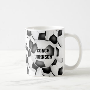 einfache schwarze weiße Fußbälle Team-Trainer-Gesc Kaffeetasse