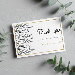 Einfache schwarze weiße goldene florale Foliage Da Einladung