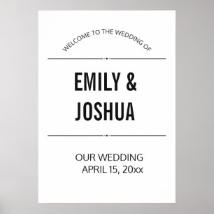 Einfache schwarze weiße Hochzeitsposter-Vorlage Poster