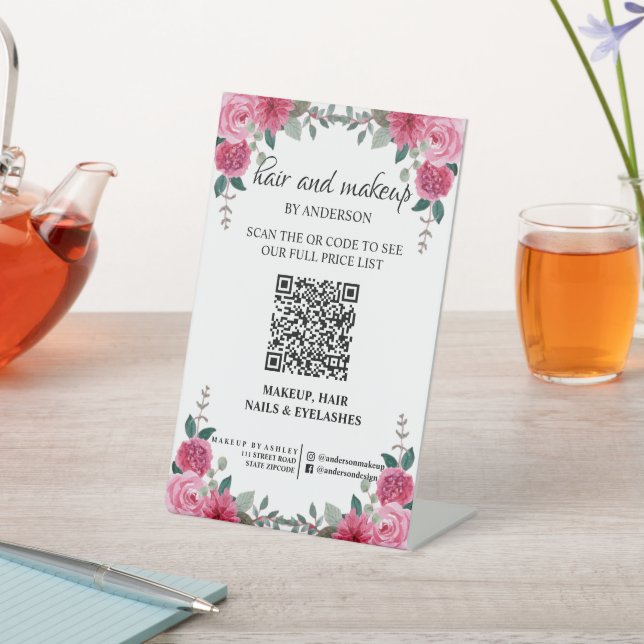 Einfache schwarze & weiße Make-up-Digital-QR-Preis Sockelschild (In SItu)