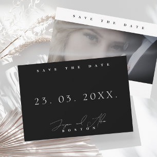 Einfache schwarze weiße Minimal-Foto-Hochzeit Save The Date