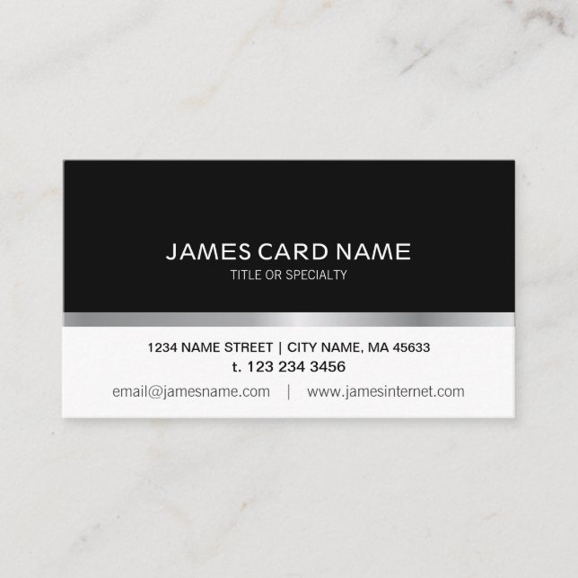 Einfache schwarze/weiße silberne Linie Visitenkarte (Vorderseite)