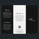 Einfache schwarze zeitgemäße QR-Code Modernst Flyer<br><div class="desc">Moderner und beruflicher Schwarz-Trifold-Broschüre-Flyer mit einem einfachen und minimalen Design mit Ihrem Namen in einem eleganten Drehbuch und zeitgenössischen Sans Serif Schriftart. Die Vorlage enthält mehrere geteilte Bereiche für Ihre Dienste in einem minimalistischen Layout. Der Rücken hat Ihre Kontaktdaten und optionalen QR-Code. Wenn Sie es vorziehen, kann der QR-Code im...</div>