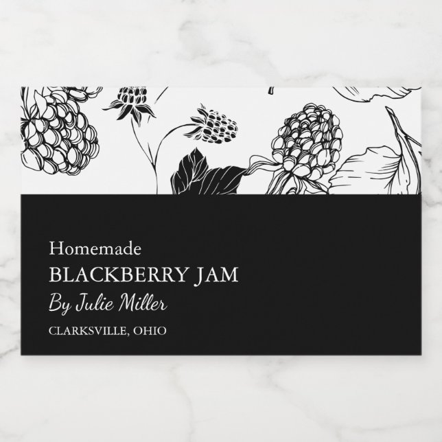 Einfache Schwarzweiß-BlackBerry-Jam-Marke Lebensmitteletikett (Einzelnes Label)