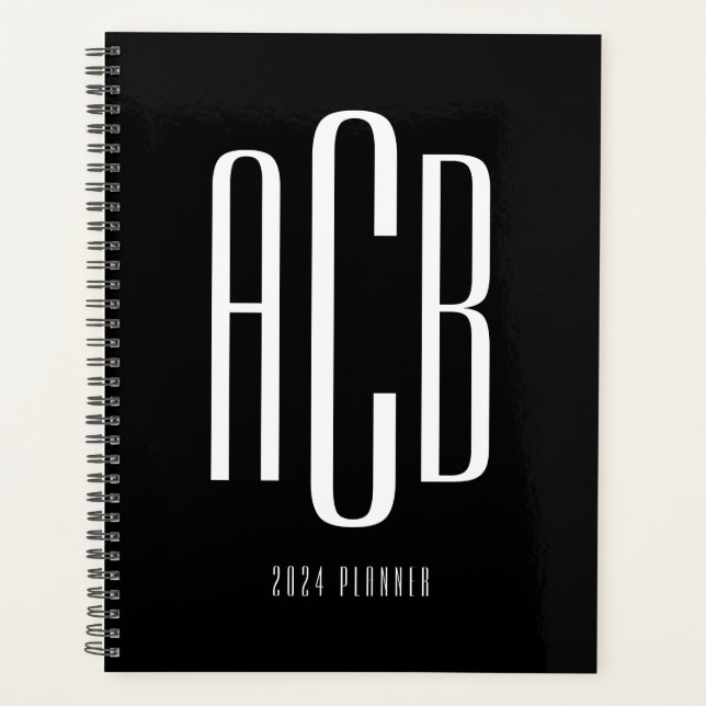 Einfache Schwarzweiß-Dreibuchstaben Planer (Vorderseite)