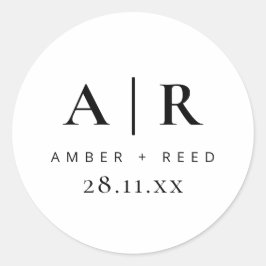 Einfache Schwarzweiß-Monogramm-Gastgeschenk Hochze Runder Aufkleber
