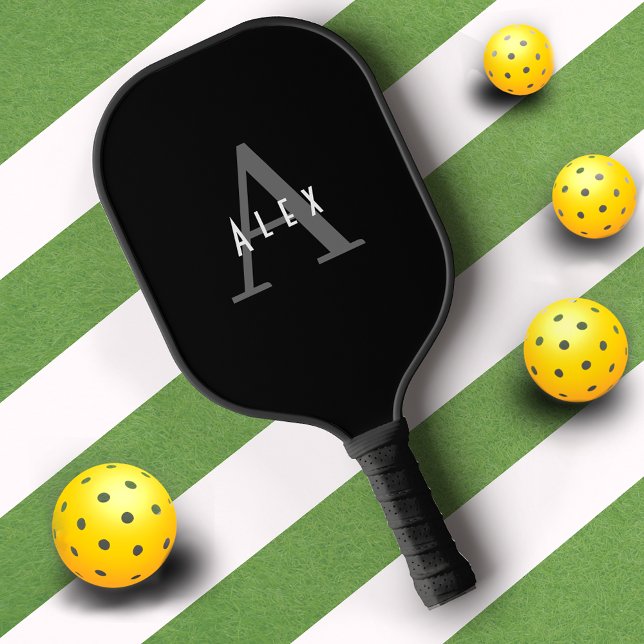 Einfache Schwarzweiß-Monogramm Mit Monogramm Pickleball Schläger (Von Creator hochgeladen)