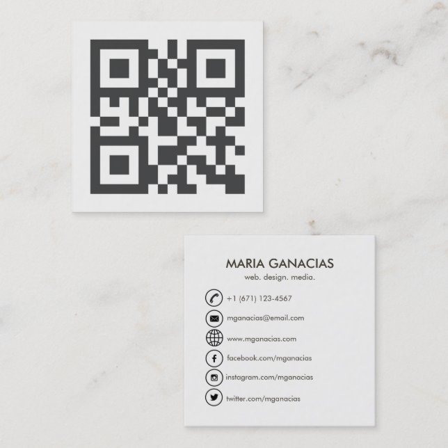 Einfache Schwarzweiss-QR Code-Visitenkarte Quadratische Visitenkarte (Vorne/Hinten)