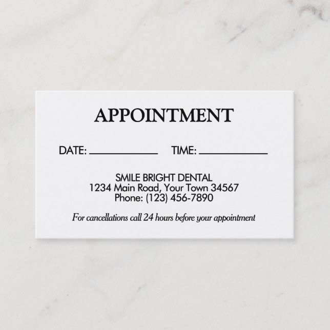 Einfache Schwarzweiß-Terminkarte Visitenkarte (Vorderseite)