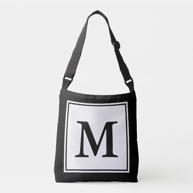 Einfache Schwarzweiß-Vorlage mit Monogramm Tragetaschen Mit Langen Trägern (Vorderseite)