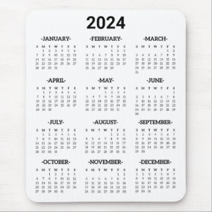 Einfache Schwarzweiß/Weiß 2024 Jahr im Überblick Mousepad