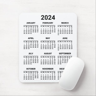 Einfache Schwarzweiß/Weiß 2024 Jahr im Überblick Mousepad