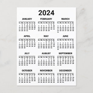 Einfache Schwarzweiß/Weiß 2024 Jahr im Überblick Postkarte