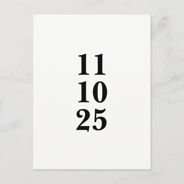 Einfache schwarzweiße Save the Date Postkarte (Vorderseite)