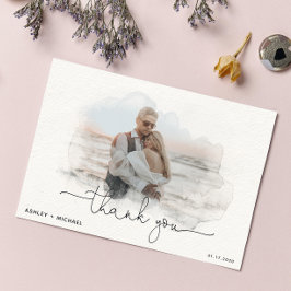 Einfache Script 4 Foto Watercolor Wedding Vielen D Dankeskarte