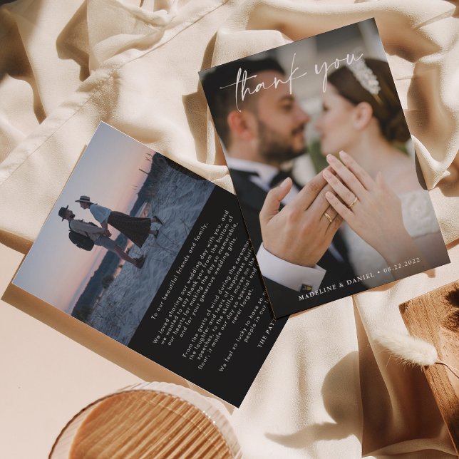 Einfache Script Black mit Foto Wedding Dankeskarte (Von Creator hochgeladen)