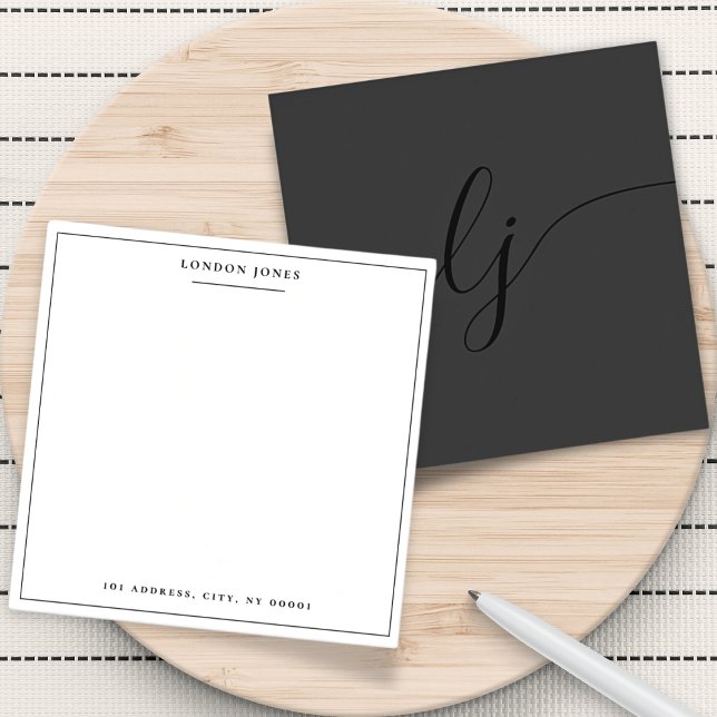 Einfache Script Black Moderne Personalisiert Stati Mitteilungskarte (Von Creator hochgeladen)