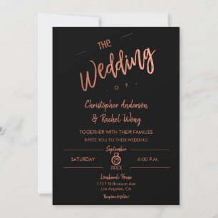 Einfache Script Black Rose Gold Foil Die Hochzeit Einladung