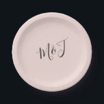 Einfache Script Couple Initials Blush Paper Plate Pappteller<br><div class="desc">Hochzeitskopien für Teller. Erröten.</div>