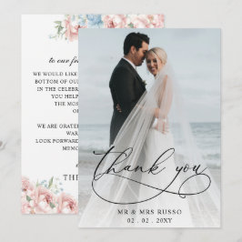 Einfache Script Elegant Blush Foto Hochzeit Dankeskarte