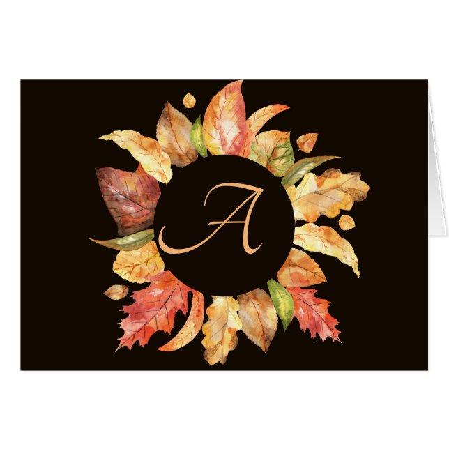 Einfache Script-Fall-Wreath-Monogramm-Mitteilungsk (Vorderseite (Horizontal))