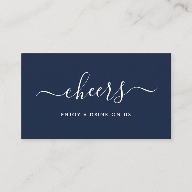 Einfache Script-Free Drinks Ticket - Navy & White Begleitkarte (Vorderseite)