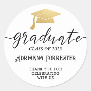 Einfache Script Gold Graduate Hat Danke Runder Aufkleber