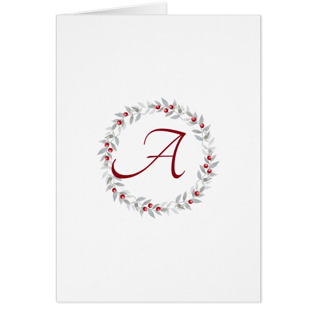 Einfache Script-graue Wreath-Monogram-Mitteilungsk (Vorne)