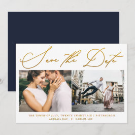 Einfache Script-Imitat Gold Zwei Foto Moderne Save The Date