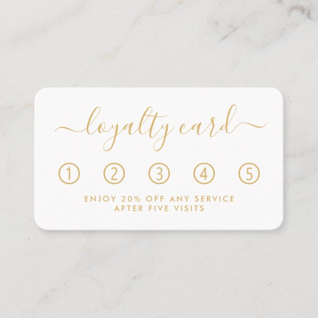 Einfache Script Loyalty Card - Gold und Weiß Treuekarte (Vorderseite)