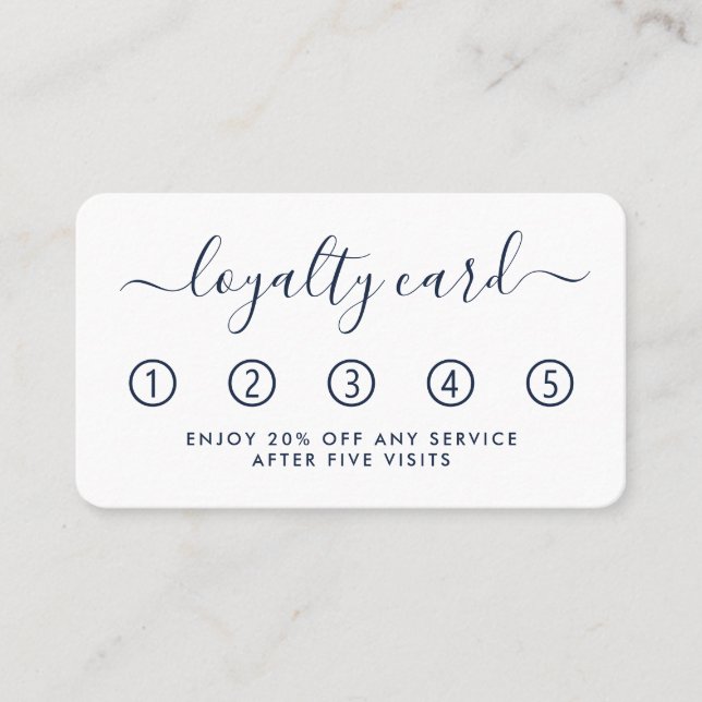 Einfache Script Loyalty Card - Navy Blue & White Treuekarte (Vorderseite)