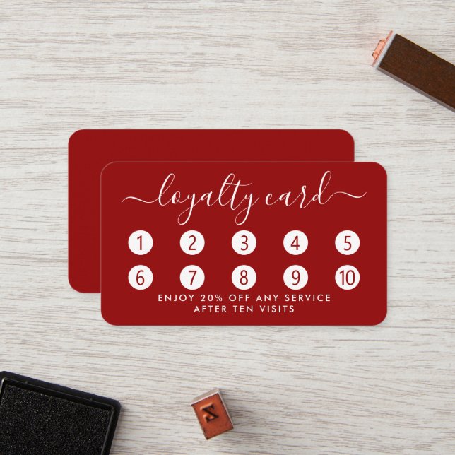 Einfache Script Loyalty Card - Rot & Weiß Treuekarte (Vorderseite/Rückseite Beispiel)