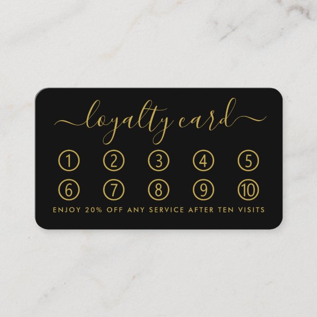 Einfache Script Loyalty Card - Schwarz & Gold Treuekarte (Vorderseite)