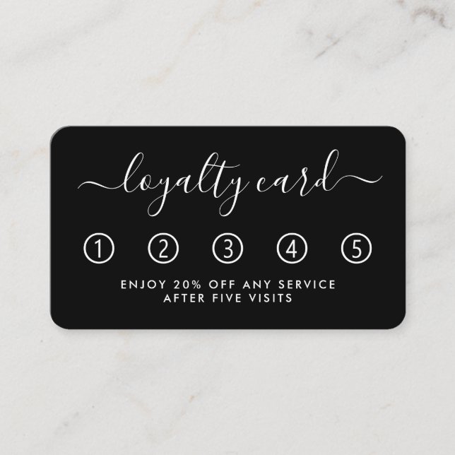 Einfache Script Loyalty Card - Schwarz & Weiß Treuekarte (Vorderseite)