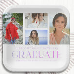 Einfache Script Multi Foto Grad Graduierungspartei Pappteller<br><div class="desc">Simple Script Multi Foto Grad Graduation Party Paper Tellers Tableware verfügt über vier Ihrer Lieblings-Fotos Ihrer Uni oder High School Absolventen auf der Vorderseite mit dem eleganten modernen lila Kalligraphie-Skript "Graduate" Overlay. Personalisieren mit Namen,  Klasse und Schule oder Uni. Einfach,  stilvoll und elegant. Erstellt von ©Evco Studio www.zazzle.com/store/evcostudio</div>