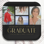 Einfache Script Multi Foto Grad Graduierungspartei Pappteller<br><div class="desc">Simple Script Multi Foto Grad Graduation Party Paper Tellers Tableware verfügt über vier Ihrer Lieblings-Fotos Ihrer Uni oder High School Absolventen auf der Vorderseite mit dem eleganten modernen Gold-Kalligraphie-Skript "Graduate" Overlay. Personalisieren mit Namen,  Klasse und Schule oder Uni. Einfach,  stilvoll und elegant. Erstellt von ©Evco Studio www.zazzle.com/store/evcostudio</div>