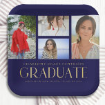 Einfache Script Multi Foto Grad Graduierungspartei Pappteller<br><div class="desc">Die Simple Script Multi Foto Grad Graduation Party bietet vier Ihrer Lieblings-Fotos Ihrer Uni oder High School Absolventen mit dem eleganten,  modernen Goldkalligraphie-Skript "Graduate" Overlay. Personalisieren mit Namen,  Klasse und Schule oder Uni. Einfach,  stilvoll und elegant. Erstellt von ©Evco Studio www.zazzle.com/store/evcostudio</div>