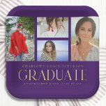 Einfache Script Multi Foto Grad Graduierungspartei Pappteller<br><div class="desc">Simple Script Multi Foto Grad Graduation Party Paper Tellers Tableware verfügt über vier Ihrer Lieblings-Fotos Ihrer Uni oder High School Absolventen auf der Vorderseite mit dem eleganten modernen Gold-Kalligraphie-Skript "Graduate" Overlay. Personalisieren mit Namen,  Klasse und Schule oder Uni. Einfach,  stilvoll und elegant. Erstellt von ©Evco Studio www.zazzle.com/store/evcostudio</div>