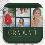 Einfache Script Multi Foto Grad Graduierungspartei Pappteller<br><div class="desc">Simple Script Multi Foto Grad Graduation Party Paper Tellers Tableware verfügt über vier Ihrer Lieblings-Fotos Ihrer Uni oder High School Absolventen auf der Vorderseite mit dem eleganten modernen Gold-Kalligraphie-Skript "Graduate" Overlay. Personalisieren mit Namen,  Klasse und Schule oder Uni. Einfach,  stilvoll und elegant. Erstellt von ©Evco Studio www.zazzle.com/store/evcostudio</div>