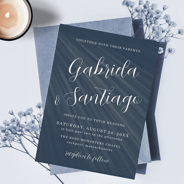 Einfache Script Navy Blue White Wedding Einladung (Von Creator hochgeladen)