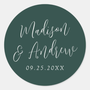 Einfache Script Personalisiert Forest Green Weddin Runder Aufkleber